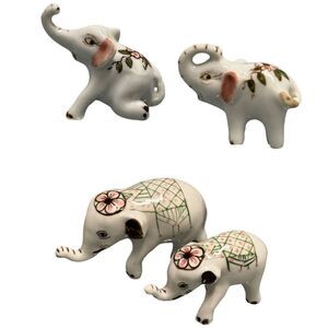 VTG 4Pc Hand Painted Mini Porcelain Lucky Elephant Figurines Thailand 2 Styles
